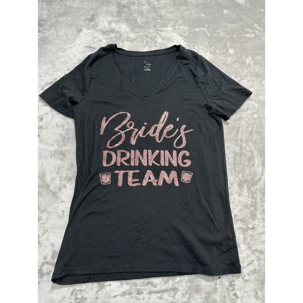 A New Day Womens Bride's Drinking Team T Shirt Size XL Black Bachelorette Party‎